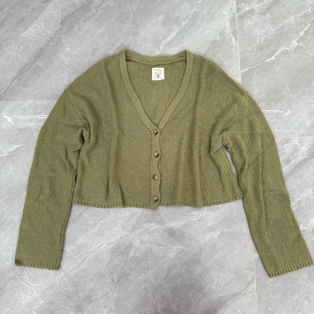 Billabong Olive Green Cropped Button Cardigan